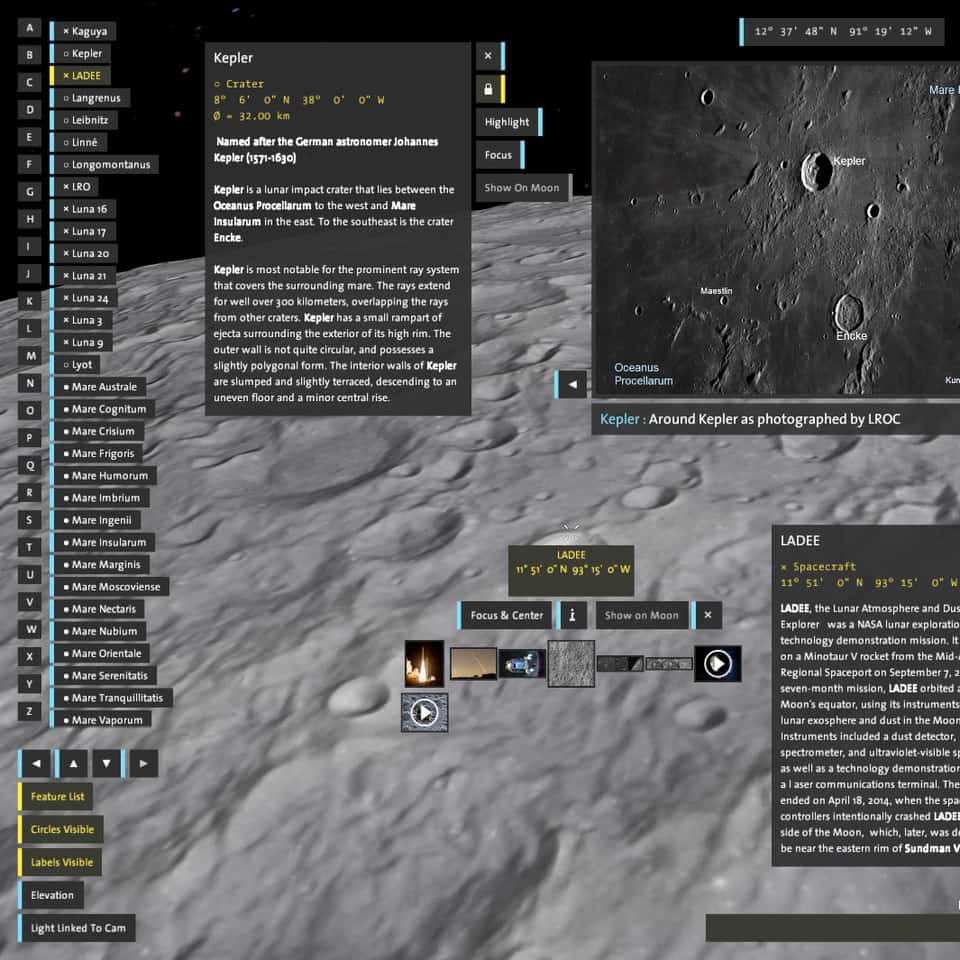 Interactive lunar surface visualization interface