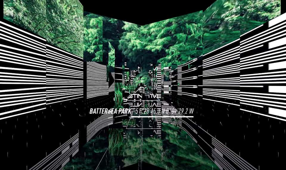 Still from the Adidas Running Lab experience showing an abstract visualization of a cityscape.