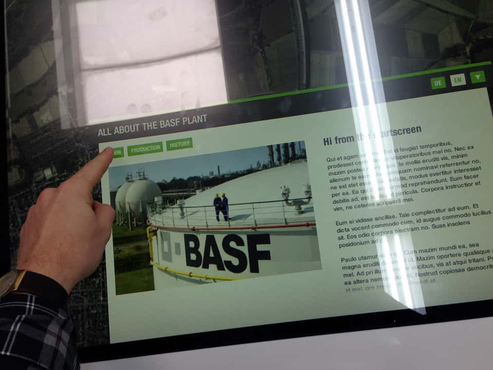Interface testing of content layouts and navigation on the BASF media table during development.