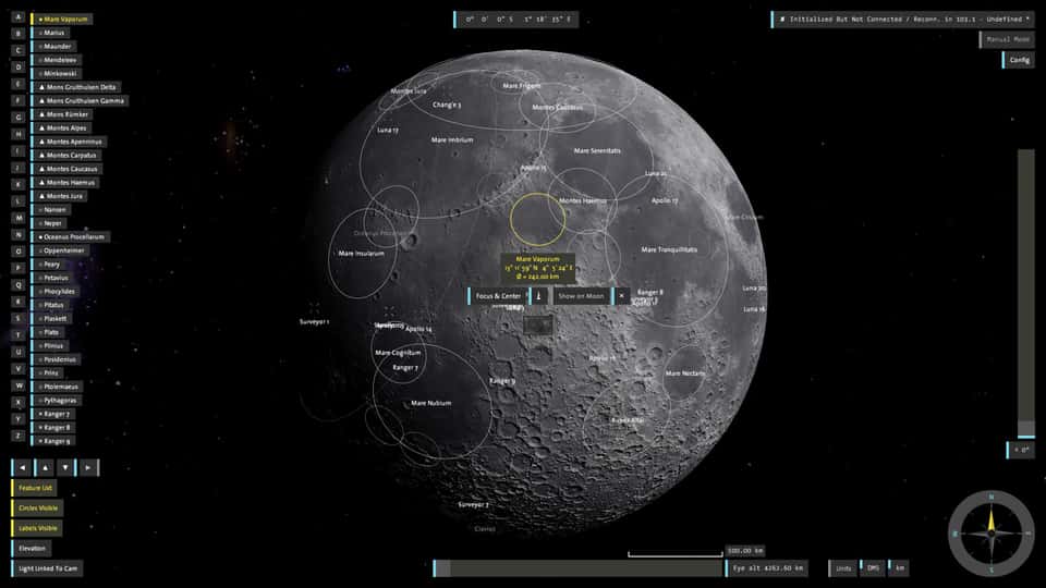 Still from the Moontable project showing a 3D visualization of the moon's surface with interactive elements.
